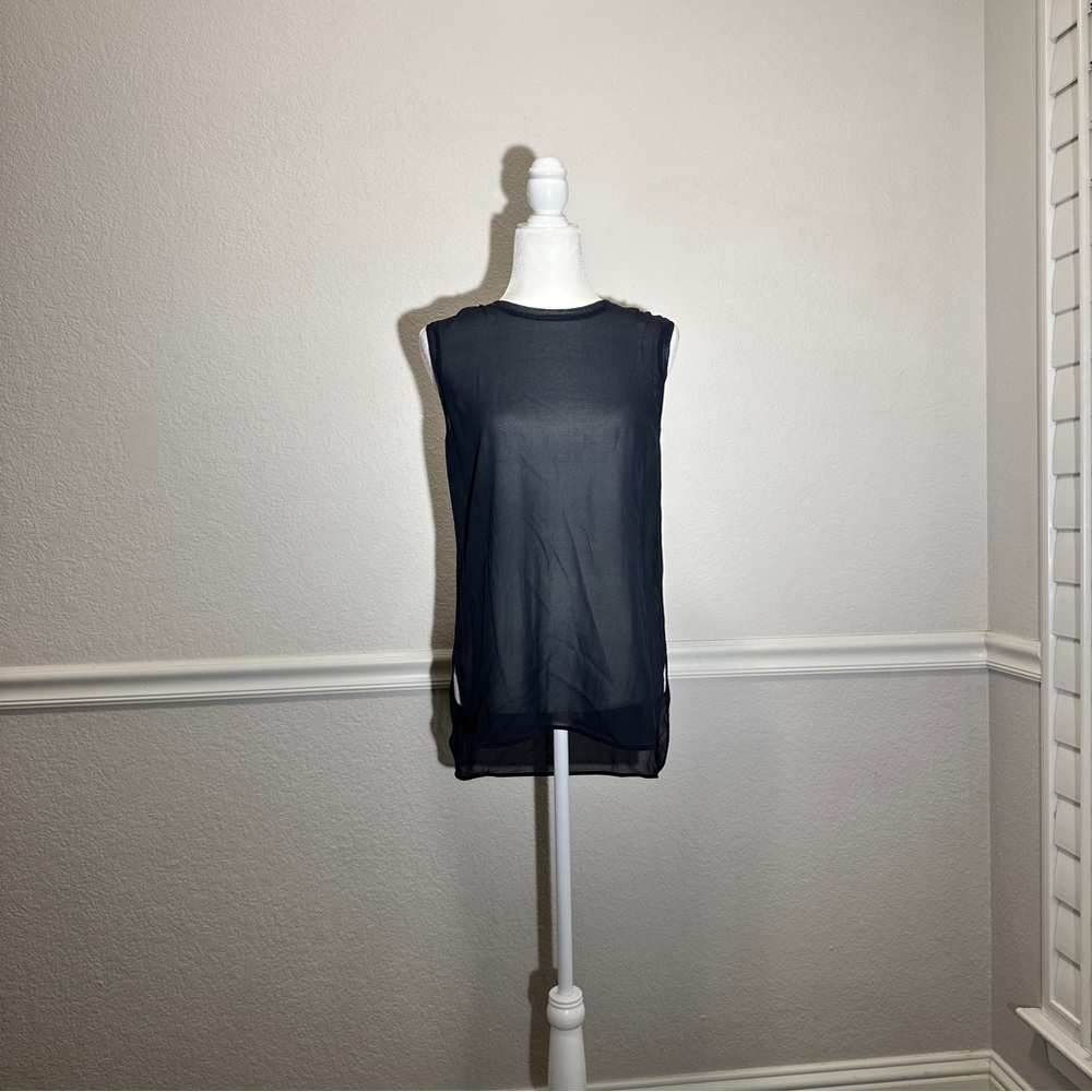 Vince Navy Blue Chiffon Silk Sleeveless Blouse Size S